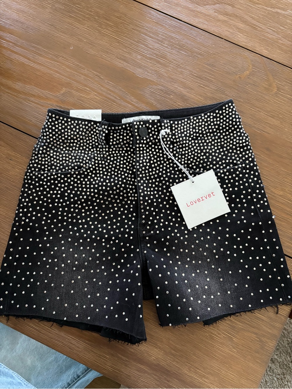 Black Studded Denim Shorts